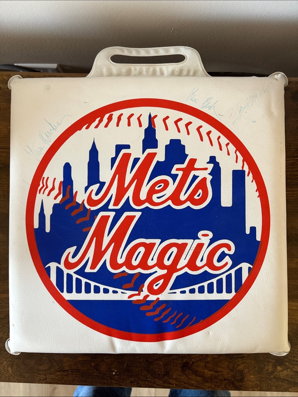 Mets Magic Vintage Stadium Seat Cushion - Blue & Orange Logo signed